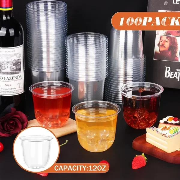 

100 Pcs Disposable Stemless Glasses 12oz Crystal Plastic Wine Glasses Clear Classic Cup for Meeting