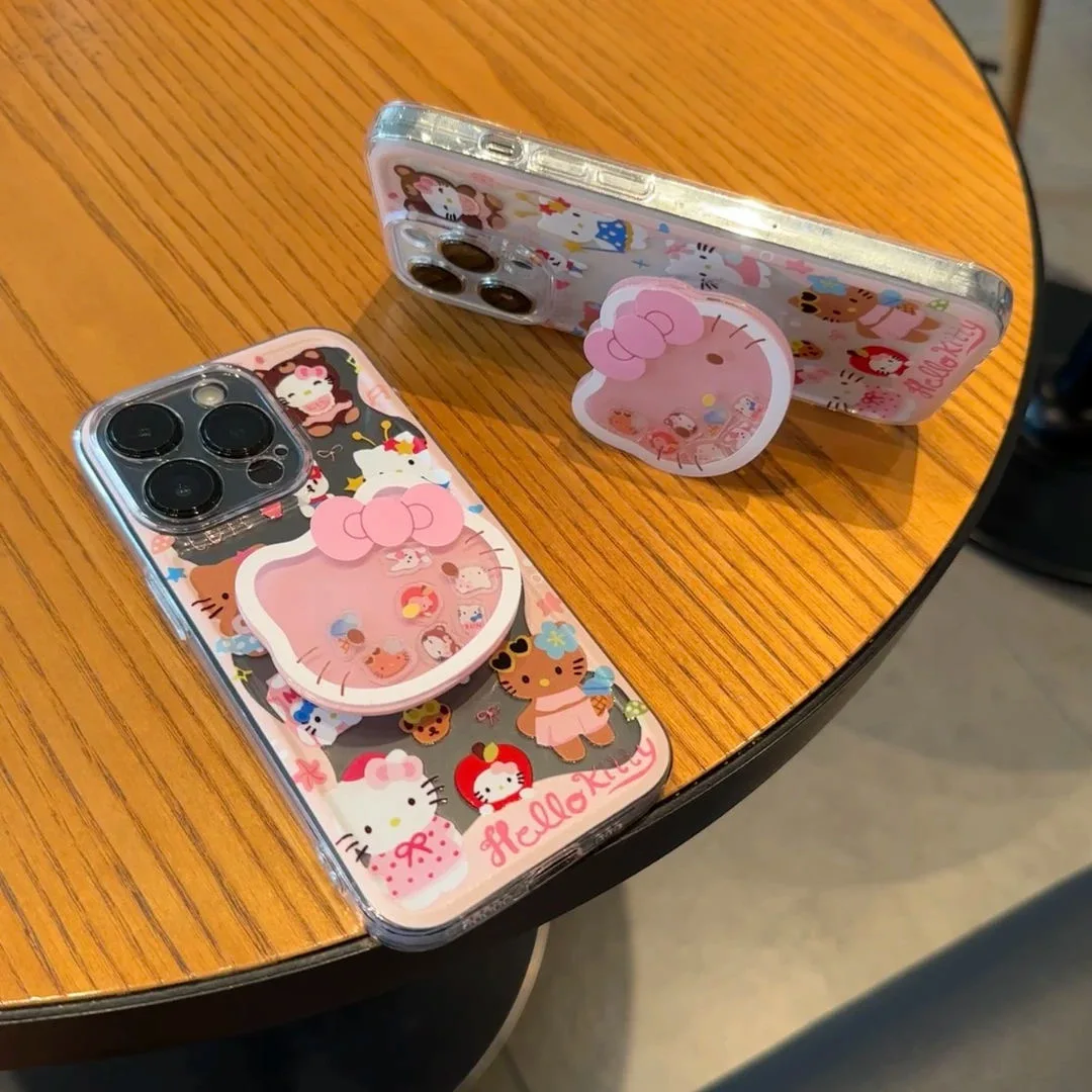 Cute Mermaid Hello Kitty Cartoon KT Stand Clear Soft  Phone Case For  iPhone X 13 12 11 14 15 16 Pro Max Lovely KT Shake Holder