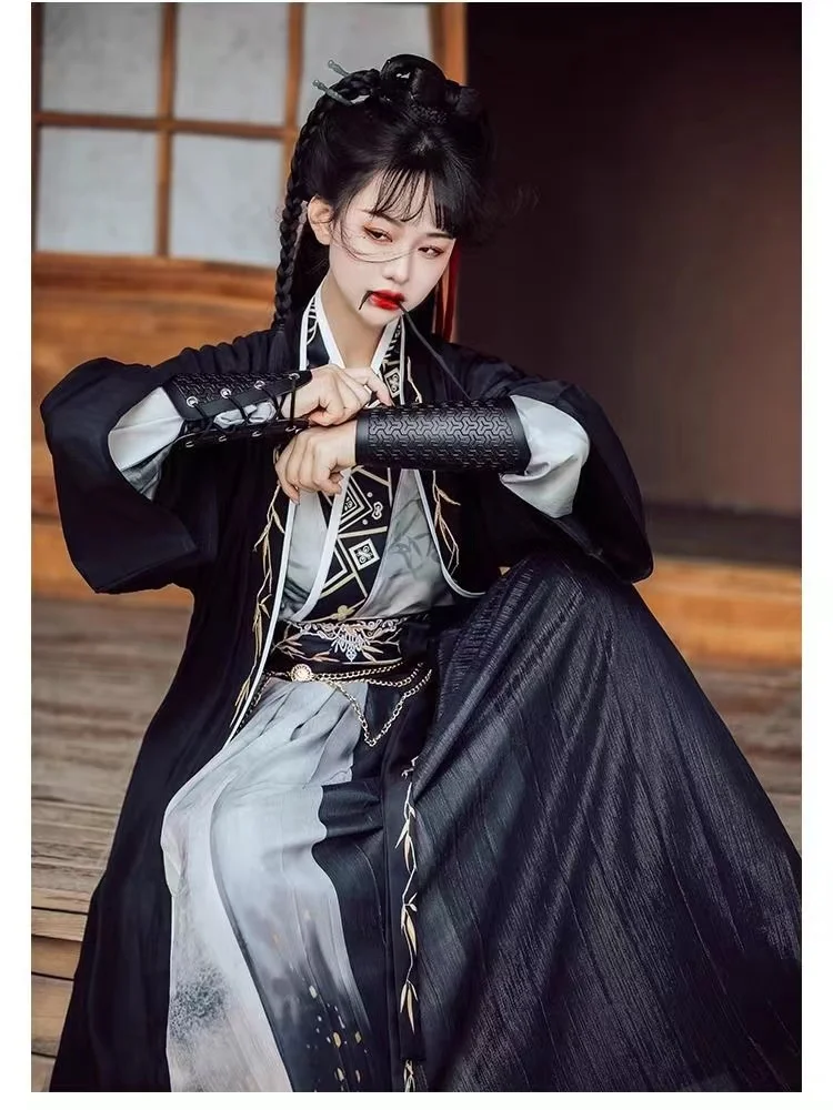 Ancient Swordsman Embroidery Hanfu Dress Set Men Women Song Dynasty Beizi Skirt Costume Stylish Carnival Cosplay Outfit Boy Girl