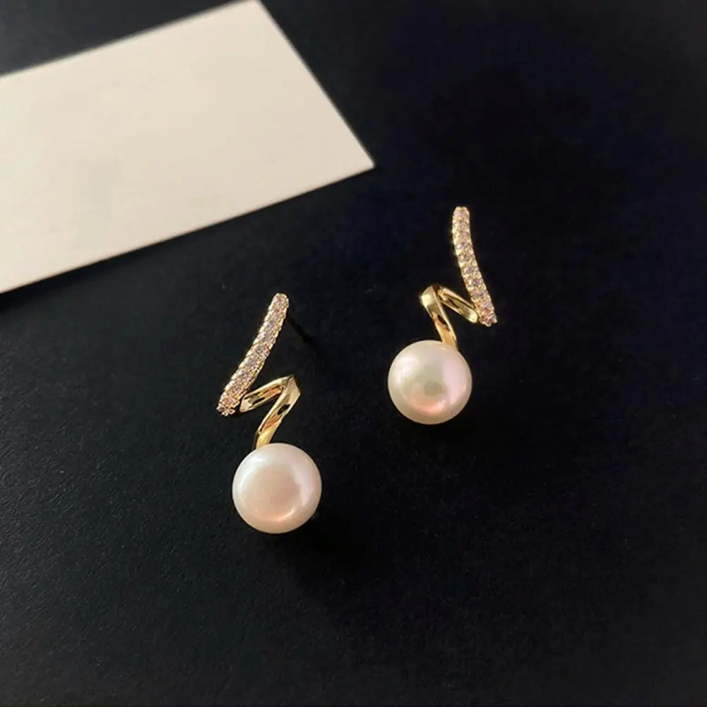 Women Hanging Earrings Faux Pearl Twisted Wire Rhinestone Party Commute Dating Ear Studs Bride Wedding Engagement Jewelry