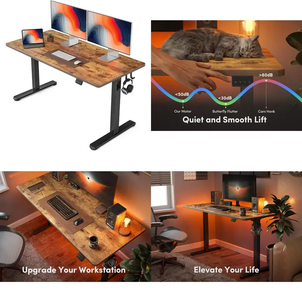 

Electric Adjustable Height Standing Desk, 55" x 24", Spliced Board, Black Frame for Home Office