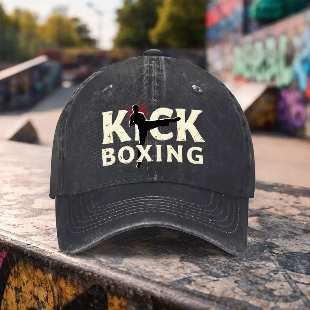 1 Stück Unisex-Baseballkappe mit Entenschnabel-Design und Kickbox-Print – gewaschen, geeignet für Outdoor-Sportarten und Freizeitkleidung, leicht, maschinenwaschbar