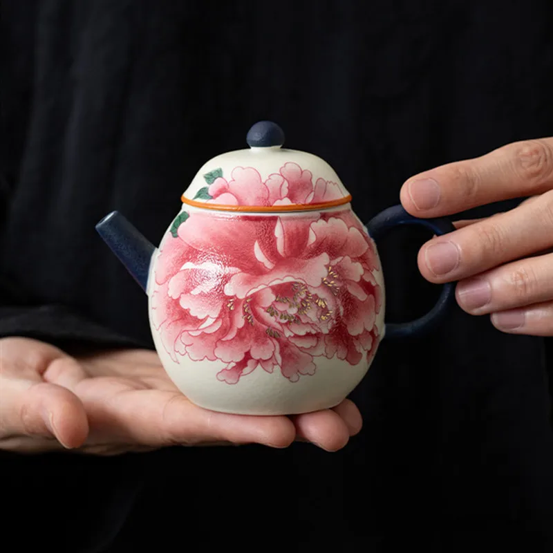 

Chinese Handmade Flowers Ceramic Teapots Ball Hole Filter Tea Pot Beauty Tea Infuser Kettle Traditional Household Teaware 120ml
