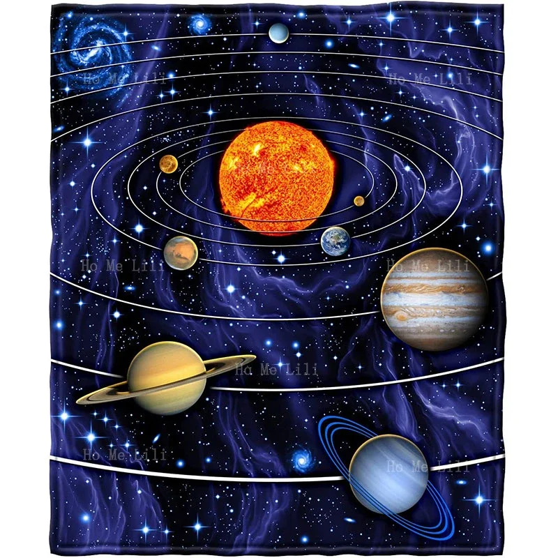 Galaxy Solar System Pattern Super Soft Warm Flannel Blanket For Adult Youth Home Travel Camping Applicable