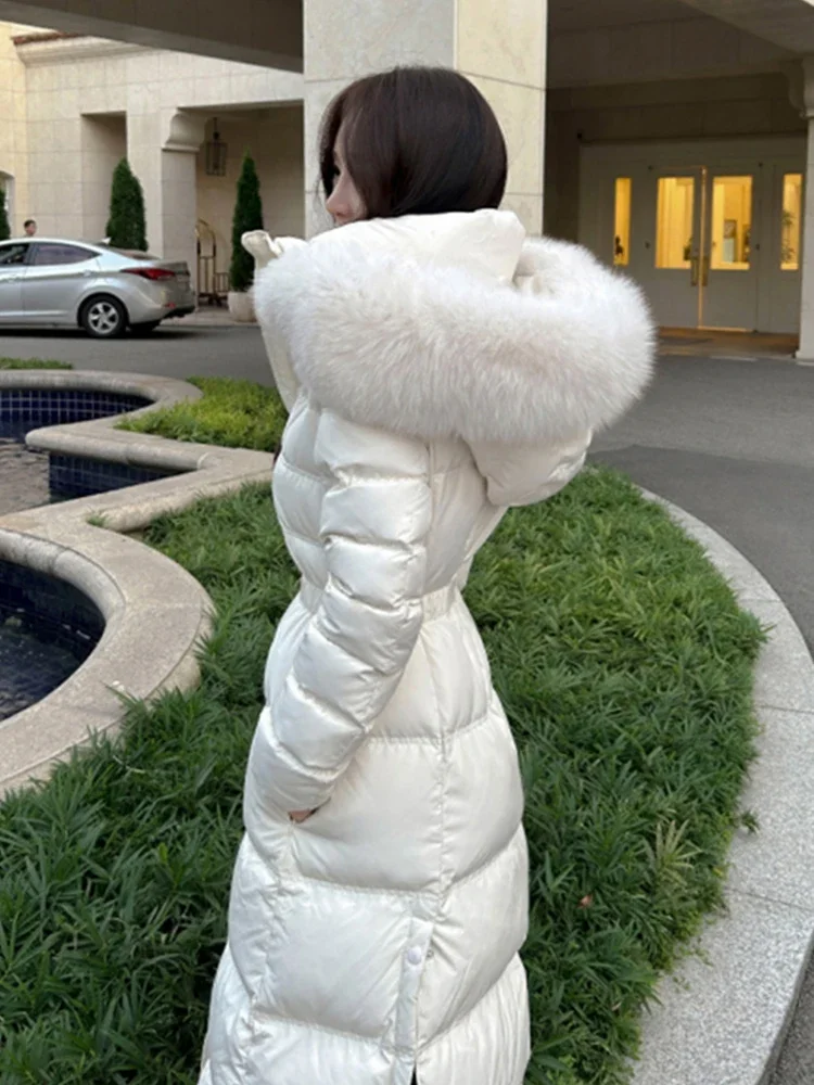 2024 Winter Women Fashion Thicken Warm Long Jacket Female White Duck Down Coat Ladies Fox Fur Collar Hooded Overcoats Q772