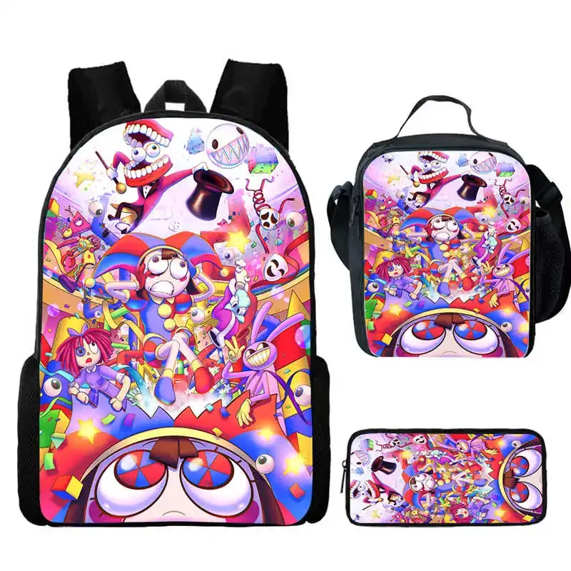 Cartoon  Aamzing digital Circus Child School Backpack With Lunch Bags Pencil Bags For Kindergarten,Best Gift For Boys Girls