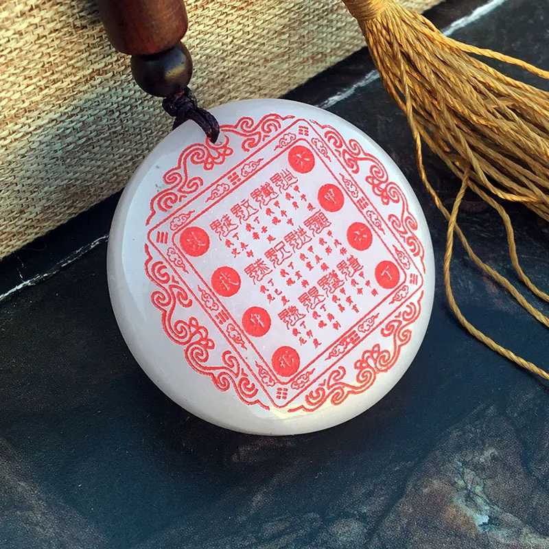 Snqp Chinese Style Golden Silk White Jade Liuding Liujia Peace Buckle Necklace Lucky Blessing Wealth Attracting Good Fortune Amu