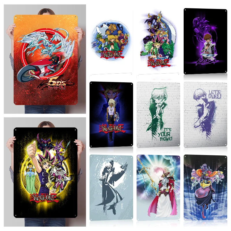Yu Gi Oh Metal Posters Customizable Wall Art Retro Vintage Metal Tin Signs for Fans Man Cave Room Accessories Desk Decor House