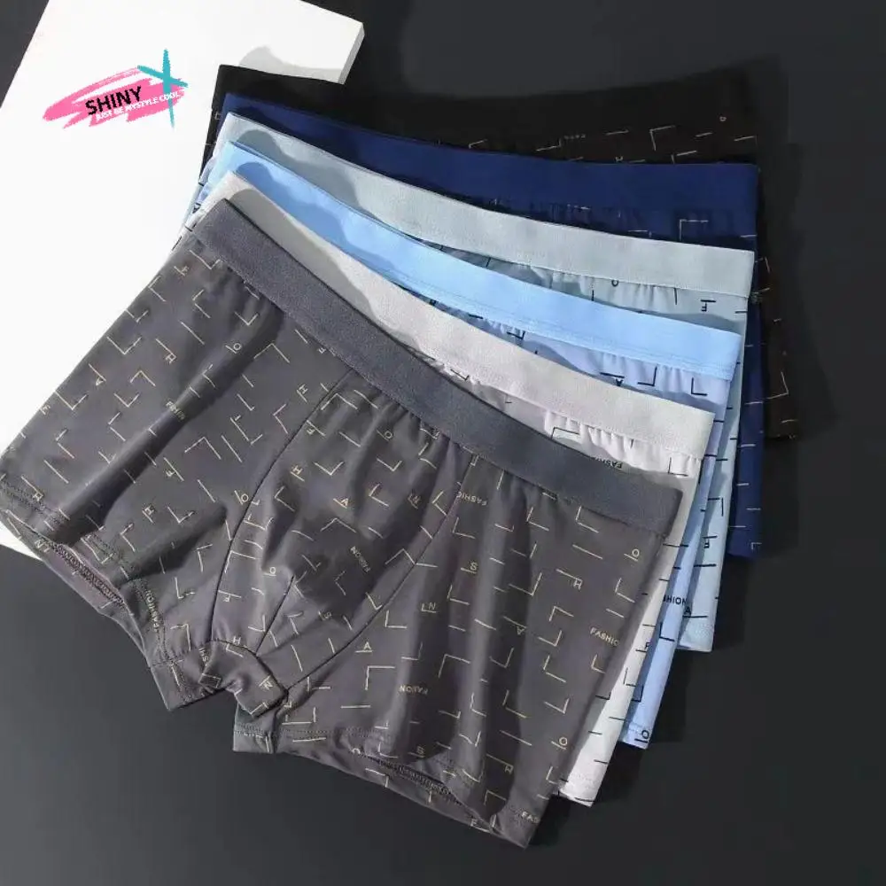 

4Pcs Stripe Letter Men's Flat Panties Large Size Seamless Simple Boxers Shorts Underpants Mid Waist Underwear for Men Gifts