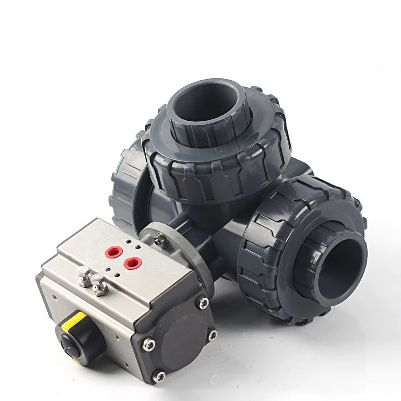 ball valve tee DN15 DN20 DN25 DN40 DN50 UPVC Pneumatic Ball Valve T/L-Type Three-Way Plastic Ball Valves Corrosion-resistant