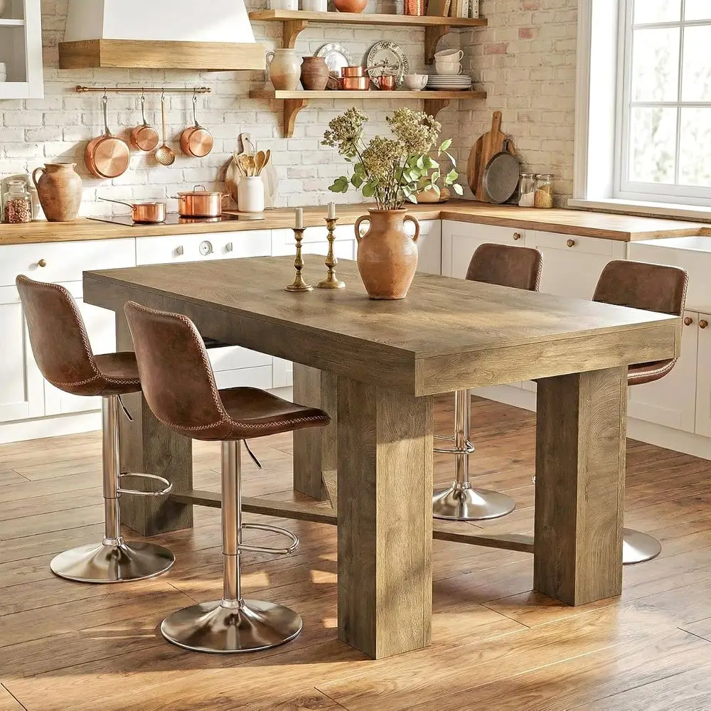 

Kitchen Island Table 55" Counter Height armhouse Prep Table with Thick Natural Wood Top, ern Multi-unctional urniture or Meal Pr