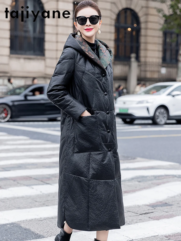 TAJIYANE 100% Sheepskin Puffer Jackets Women Long Hooded Goose Down Coat Luxury Real Leather Jacket Winter Clothes Woman 2025 코트