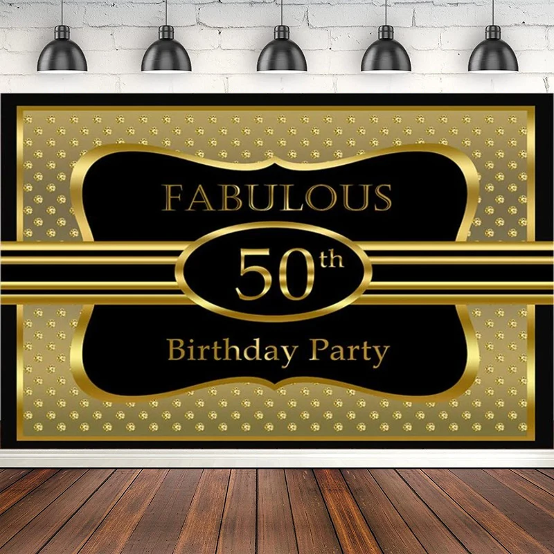 Gold Glitter Black Photography Backdrop For Photo Studio Fabulous 50th Fifty Birthday Party Background Decor Customize Poster