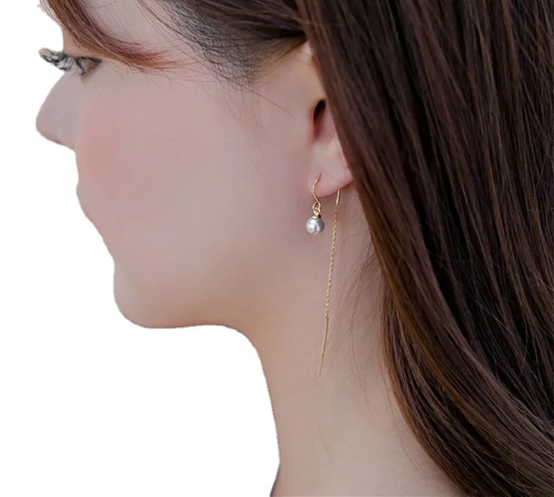 Light Luxury S925 Sterling Silver Long Earrings Stylish Stud Design With Shimmering Pearls Perfect For Enhancing Feminine Charm