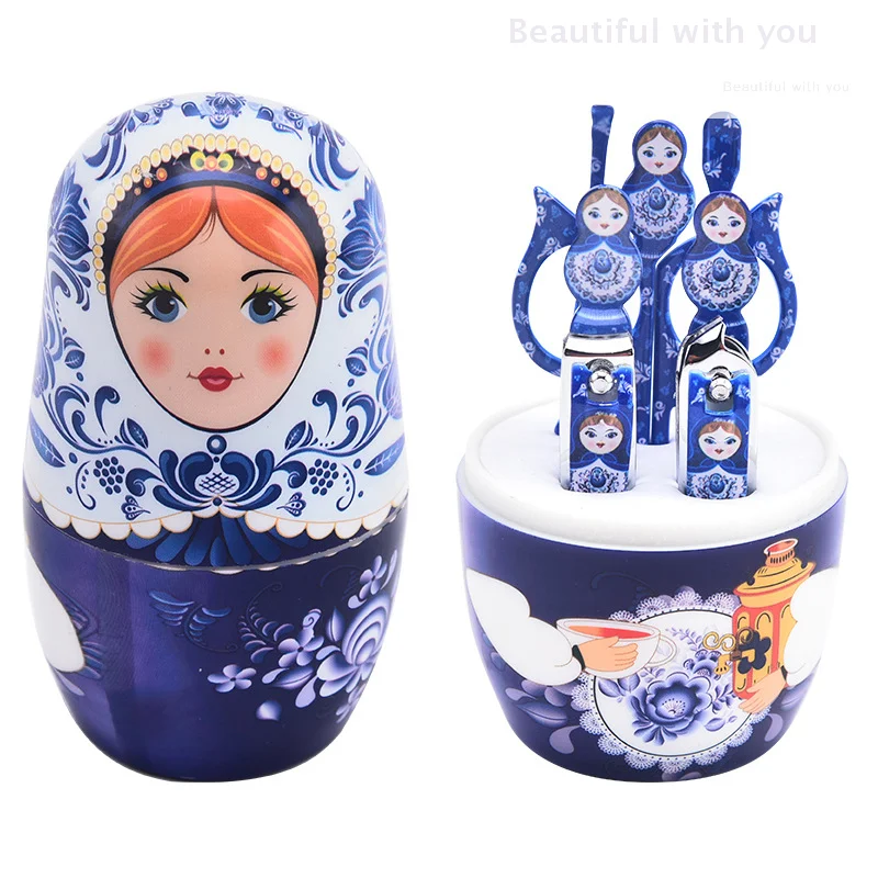 

7-Piece Nesting Doll Nail Set Classic Nail Clipper And Beauty Set With Decorative Nesting Doll Set
