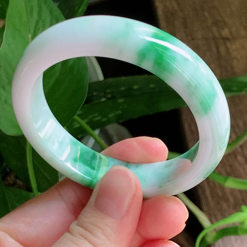 Miaoyang Green Flower Myanmar Mine Timber a Factory Direct Sales Finished Product Pure Jade Bracelet