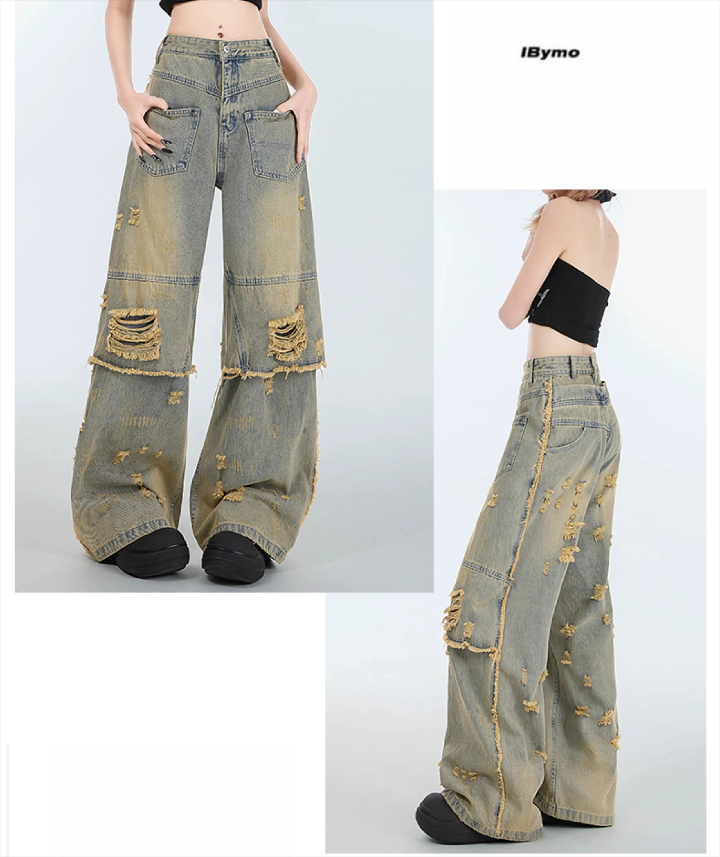Large Size 2XL-6XL American Personality Street Women Wide-leg Jeans Temperament Retro High Waist Loose Ripped Straight Trousers - Image 5