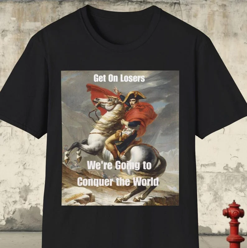 Napoléon traversant les alpes conquérant historique rétro leader français haut militaire vêtements historiques obtenir sur les perdants t-shirts hauts