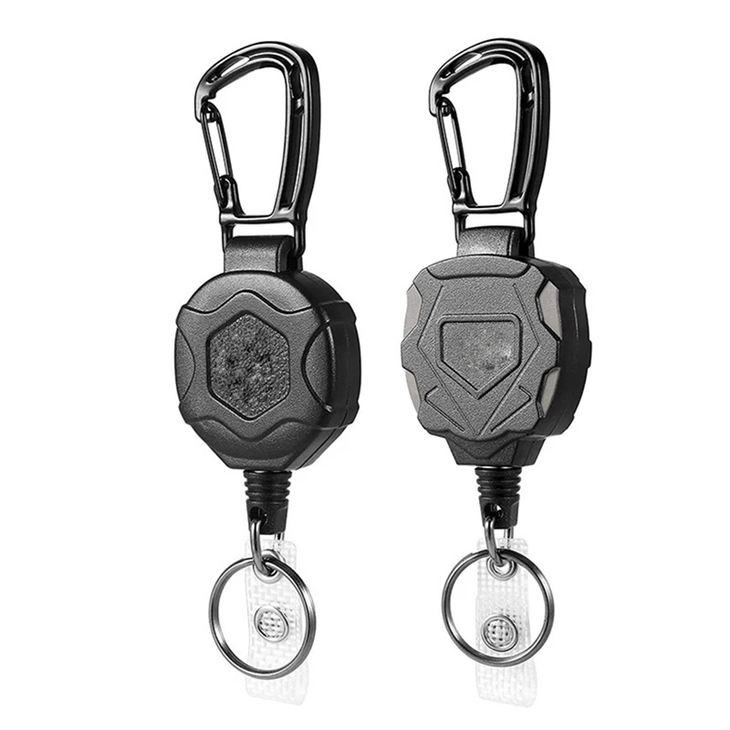 2 Pack Heavy Duty Carabiner Badge Holder ID Badge Reel With Steel Retractable Cord