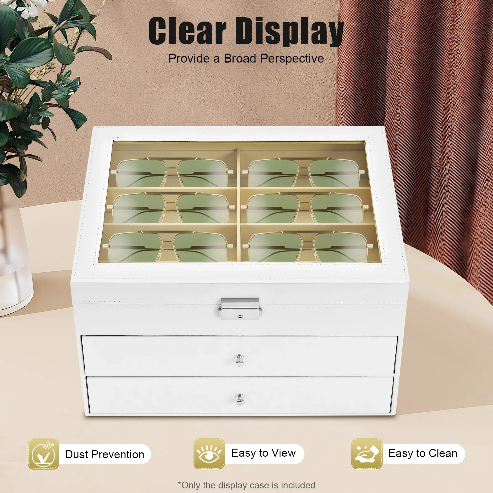 

24-compartment Eyeglasses Display Case 3 Tiers White Sunglass Glasses Display Drawer Rectangle Sunglass Organize Box