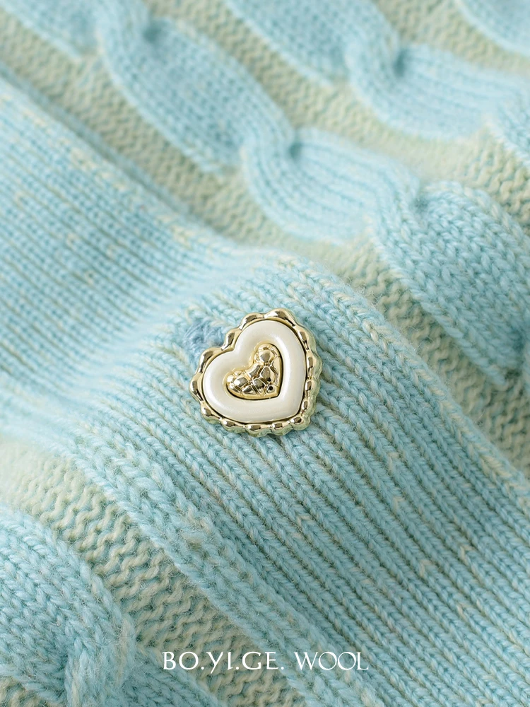 Primavera e outono novo produto suéter de lã, 100% lã de ovelha malha em torno do pescoço manga longa cardigan de malha