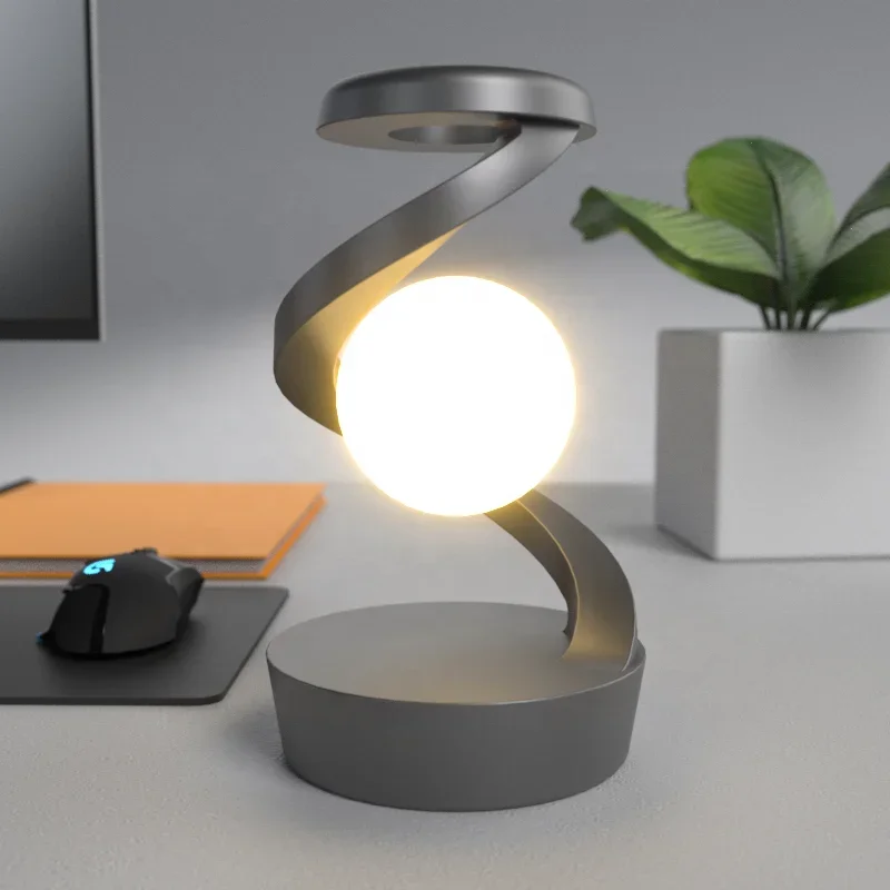 Rotating Levitating Lamp with Wireless Charging Romantic Home Decor RGB Night Light Rechargeable Bedside Lamp