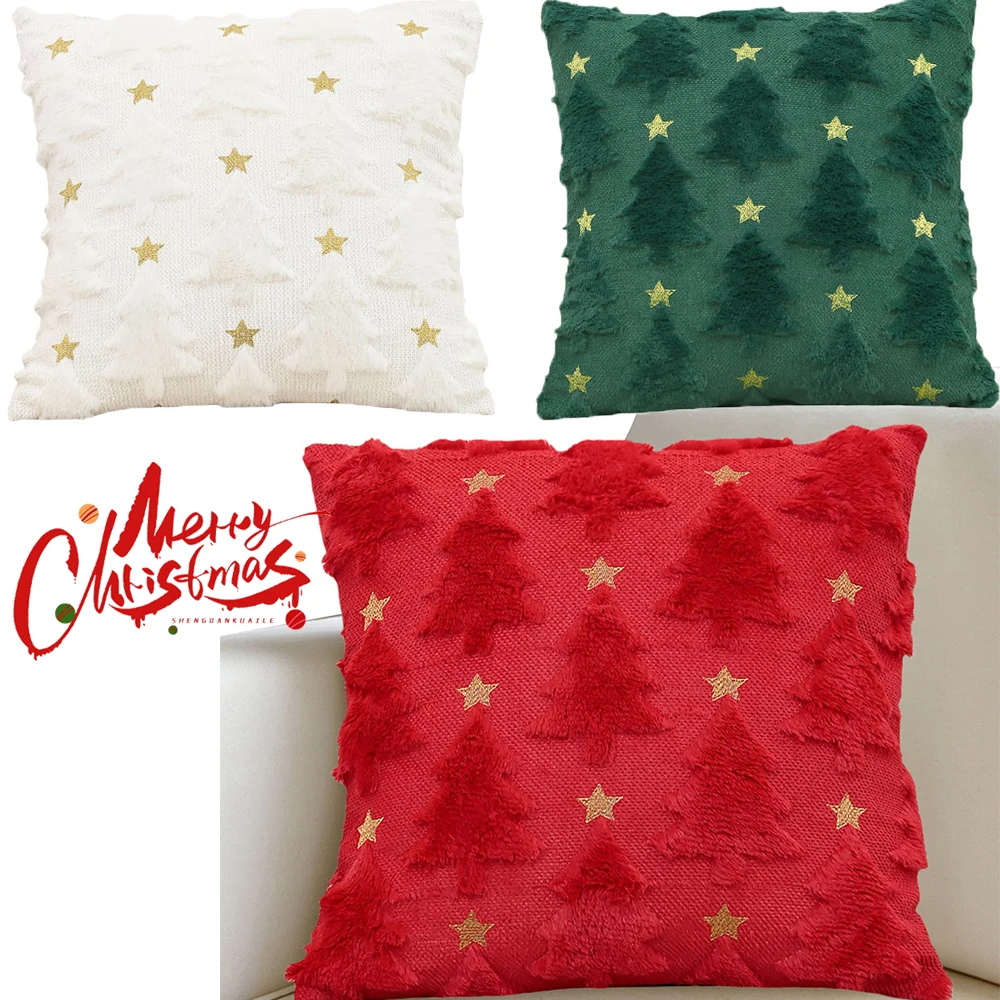 Pillow Covers Christmas Tree Decorative Luxury Soft Plush Throw Pillows Pillowcases Throw Pillow Cover For Couch Sofa 45x45cm