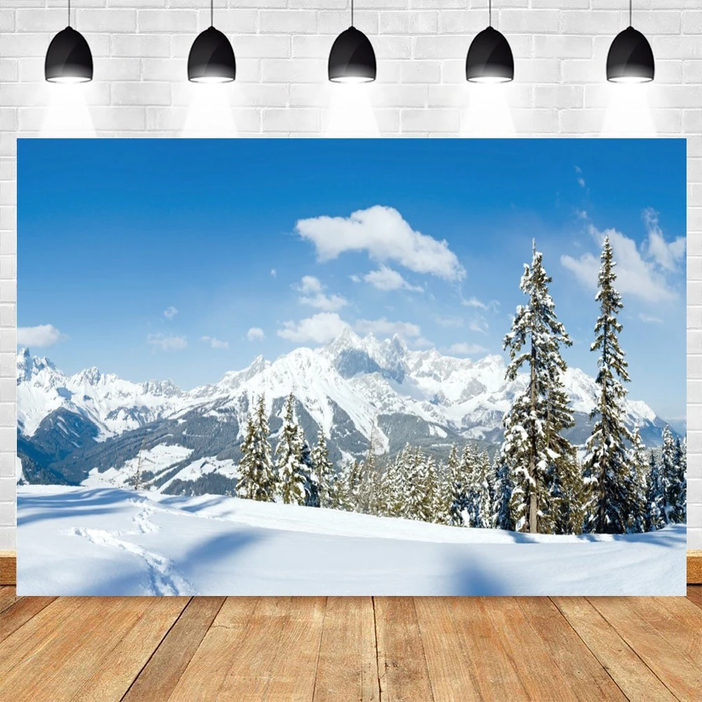 Ski Resort Scene Photography Backdrop Winter Blue Sky White Cloud Forest Natural Landscape Photographic Background Photo Props