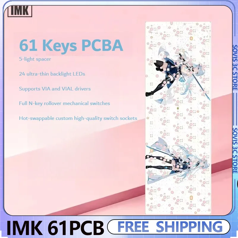 

IMK Female Warrior Keyboard PCB 61 Keys Hot-Swap PCbA Keyboard Positioning Plate Custom Light Via/Vial /QMK Keyboard Accessories