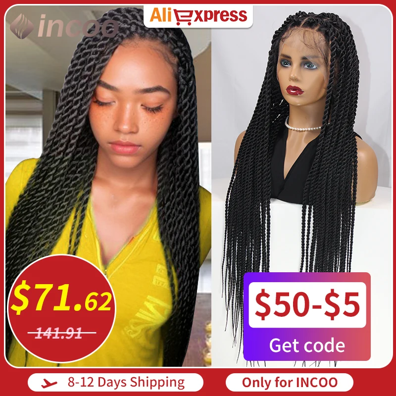 

Synthetic Twist Box Braided Wigs For Black Women Goddess Full Lace Frontal Braids Larger Box Full Lace Faux Locs Braided Wigs