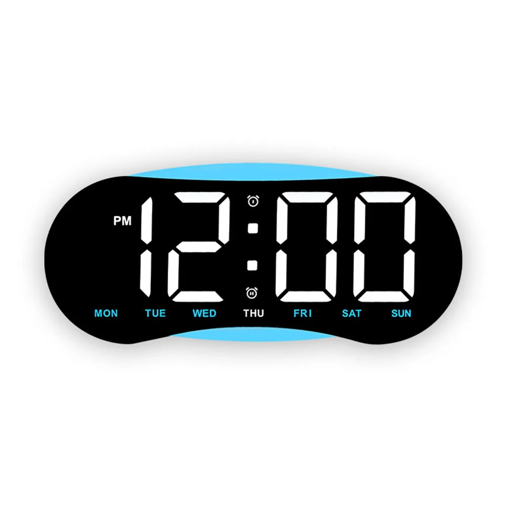 LED Clock with Wood Grain Design Full Screen Display Time Day Date Temperature Alarm Adjustable Brightness ABS Material