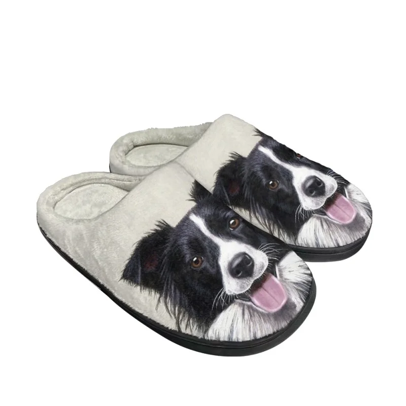 Border Collie Dog Prints Women Cotton Slipper Indoor Floor Couple 2024 Flat Shoes Autumn Winter Home Plush Bedroom Dropshipping