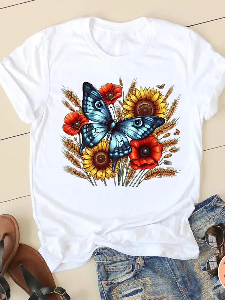 Butterfly Carton Cute Tees Clothes Women Popular Clothing Fashion Casual Print Graphic T Ladies Short Sleeve O-neck T-shirts