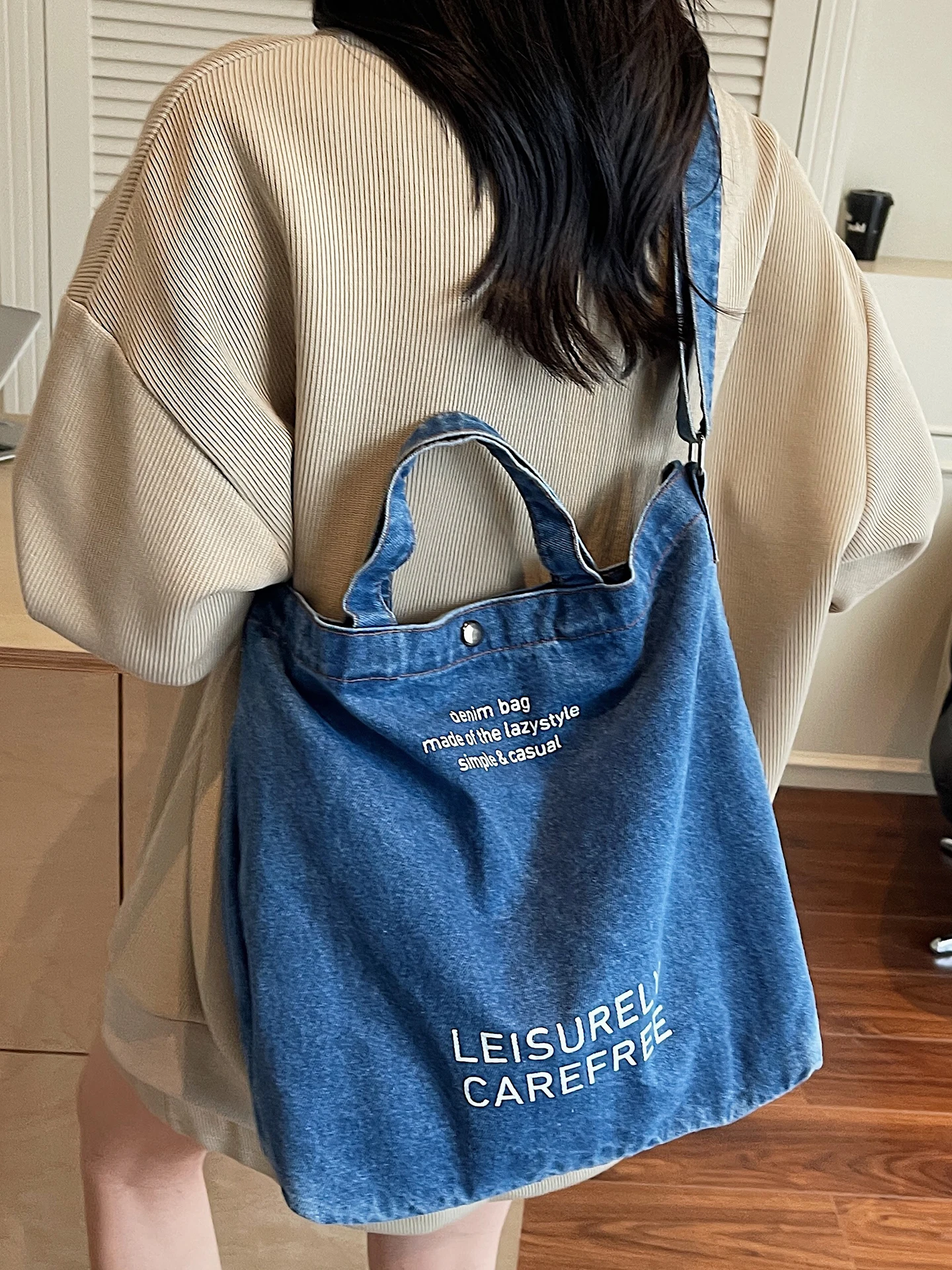 

Simple Letter Women's Denim Canvas Bags Large Capacity Student Daily Commute One Shoulder Bag Solid Color New All Match Handbags