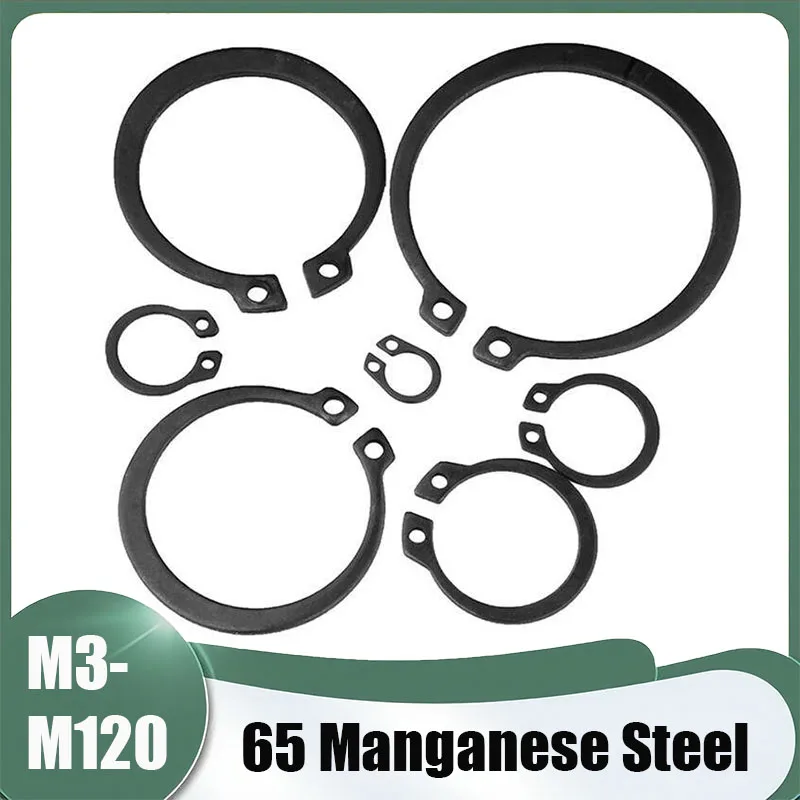 1-100Pcs M3 M4 M5 M6 M7 M8 M9-M120 Black 65 Manganese Steel Retaining Clip Snap Ring C Type External Circlip For Bearing Shaft