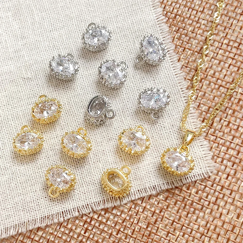 6 Pieces Brass Plated with Genuine Gold Zircon Inlay Round Pendant DIY Jewelry Making Necklace Bracelet Accessory Materials