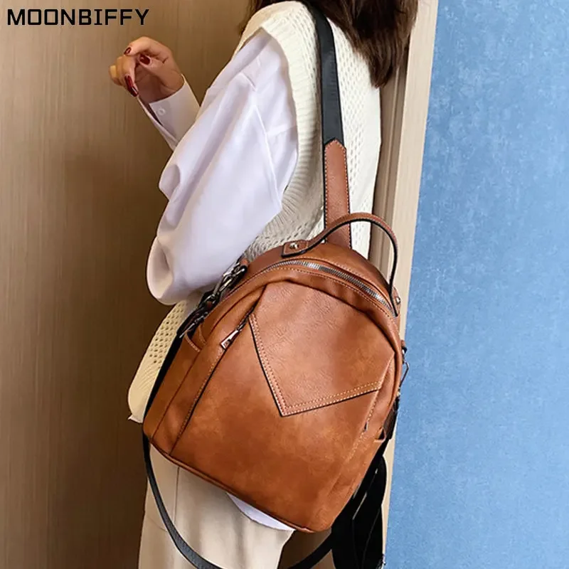 Fashion Women Leather Backpack Small PU School Bag Backpack for Teenager Girls Rucksack Vintage Shoulder Bags Mochila Feminina