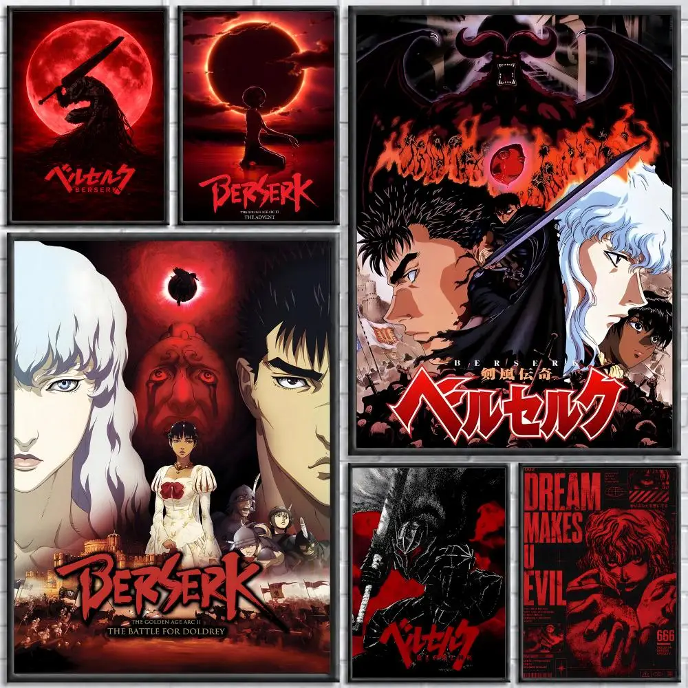 Anime Berserk Poster Self-adhesive Art Waterproof Paper Sticker Coffee House Bar Room Wall Decor