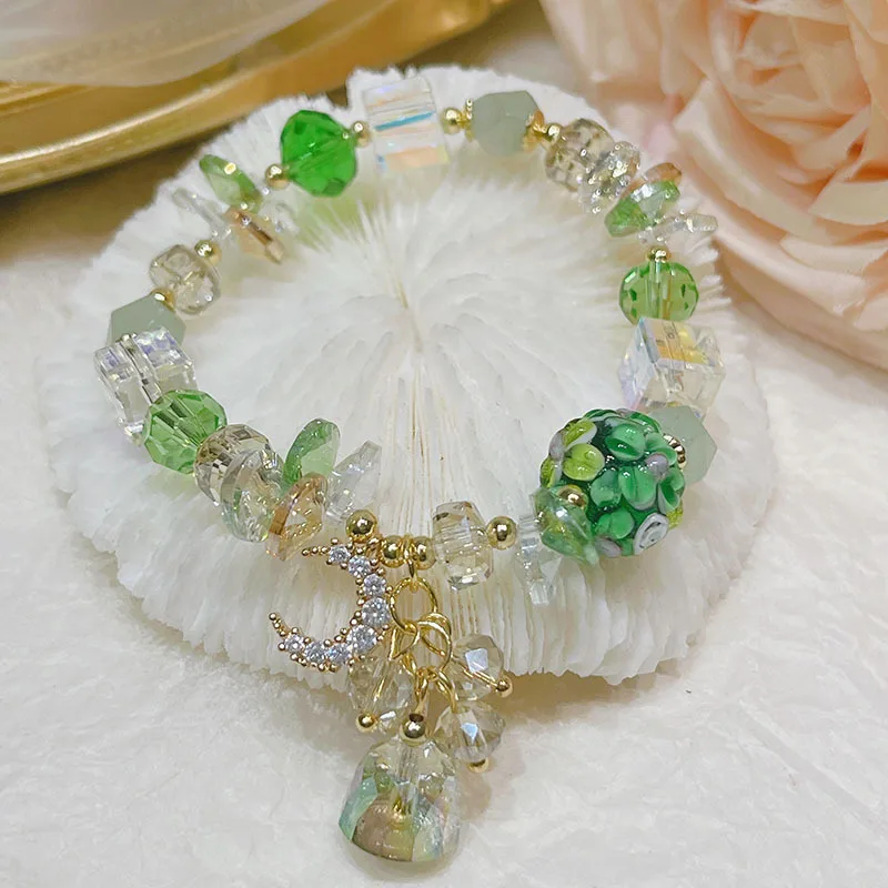

Rhinestone Moon&Bell Charm Pink/Multicolor/Green/Blue Crystal Beaded Bracelets for Women Female Jewelry Birthday Gifts YBR655