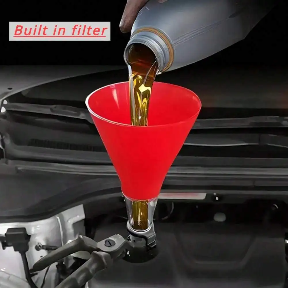 Universal adjustable funnel for automotive engine oil - leak free,versatile, PVC easy to tighten, ideal for efficient oil change