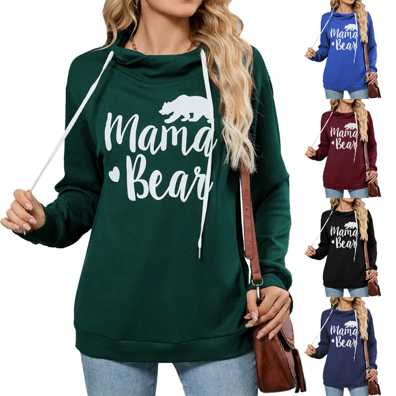 

New Autumn and Winter Solid Color Print Hooded Loose Long-sleeved Casual Sweatshirt for Women