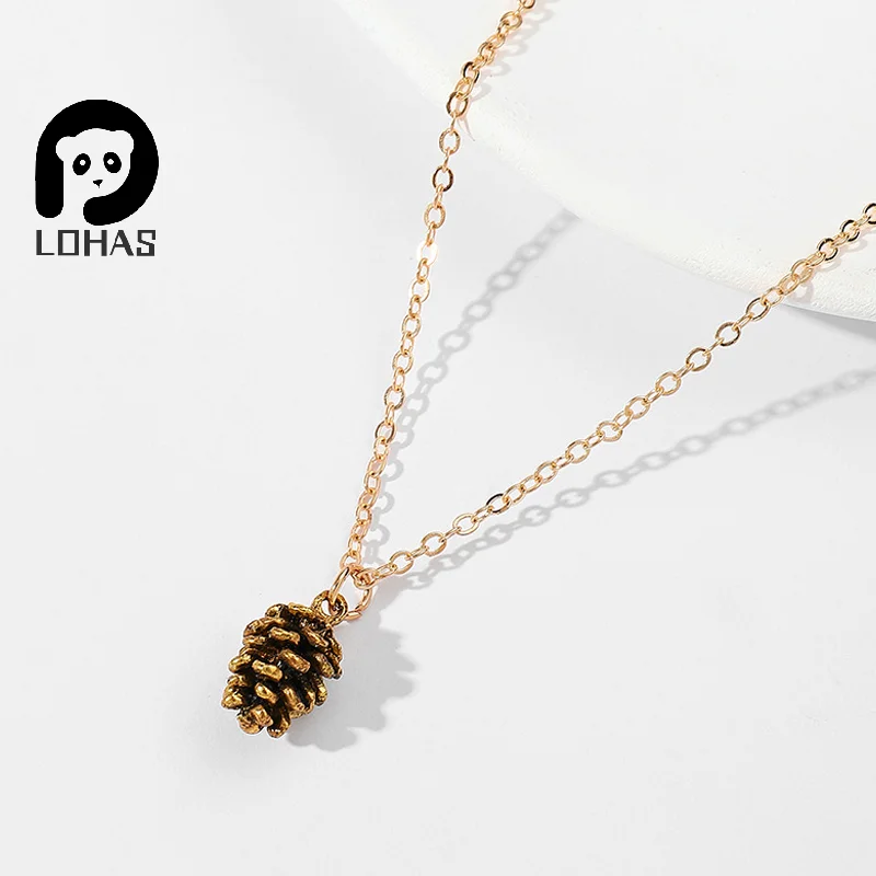 Simple Fashion Vintage Earrings Necklace For Women Pine Nut Plant Specimen Ear Stud Necklace Pinecone Earrings Necklace Jewelry