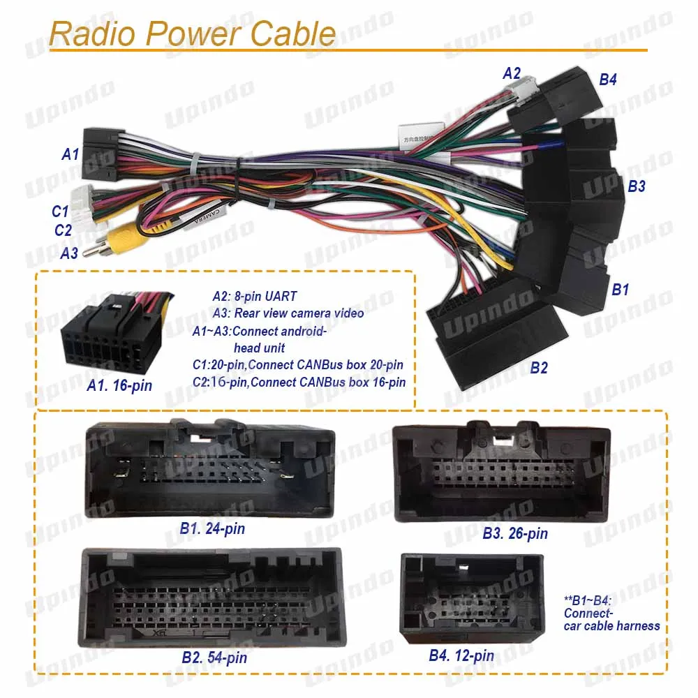 Car Radio Cable Android Head unit Multimedia Player 16pin Power Wiring Harness Socket Connector with CAN Bus for Ford Ranger