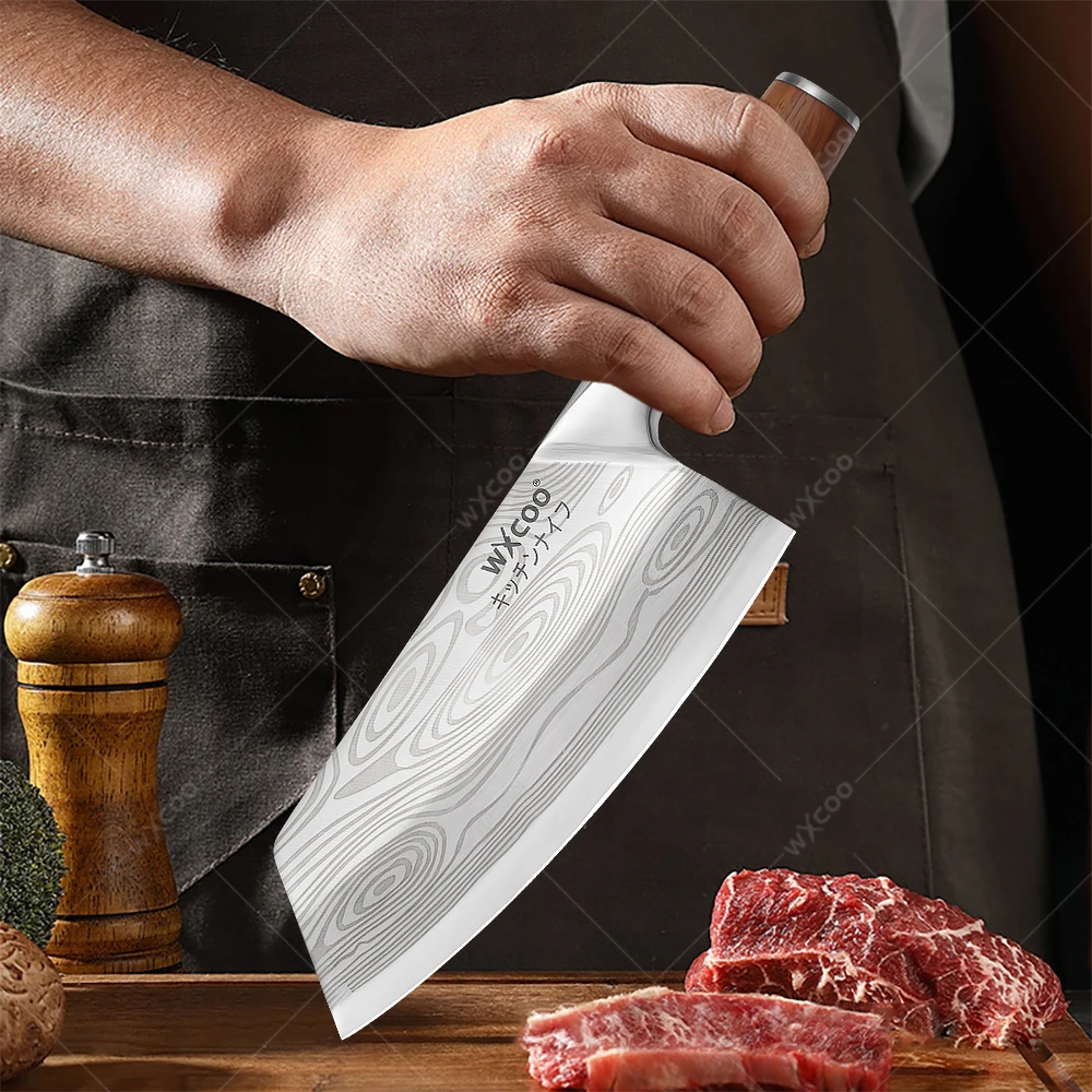 Cuchillo de Chef japonés profesional, cuchillo de cocina con patrón láser de Damasco, cuchillo para cortar frutas y verduras para el hogar, herramientas de cocina