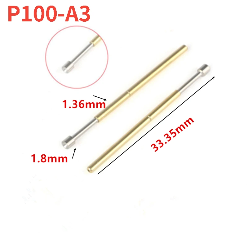 100 PCS/package P100-A3 Spring Test Probe 1.8mm Concave 1.36mm Spring Thimble for Circuit Board Inspection