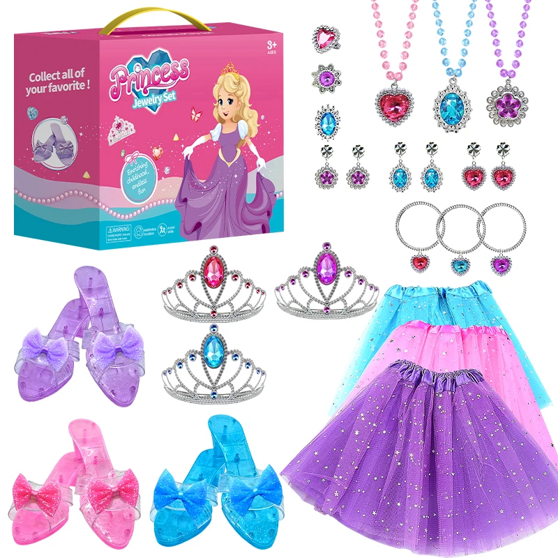 Princess Jewelry Boutique Dress Up & Elegant Shoe, Role Play Fashion Accessories of Crowns, Skirts, Necklaces, Bracelets, Rings