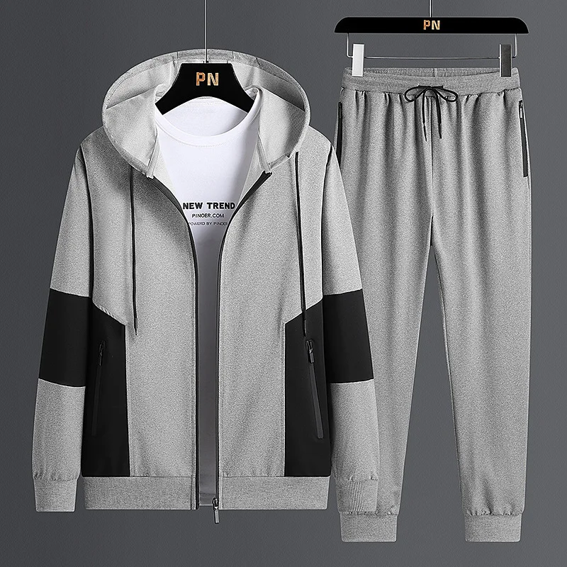 New Casual Men's Suit Casual Loose Matching Color Hooded Jacket Handsome Teenagers Two-piece Sportswear  Tracksuit Men  Hoodie