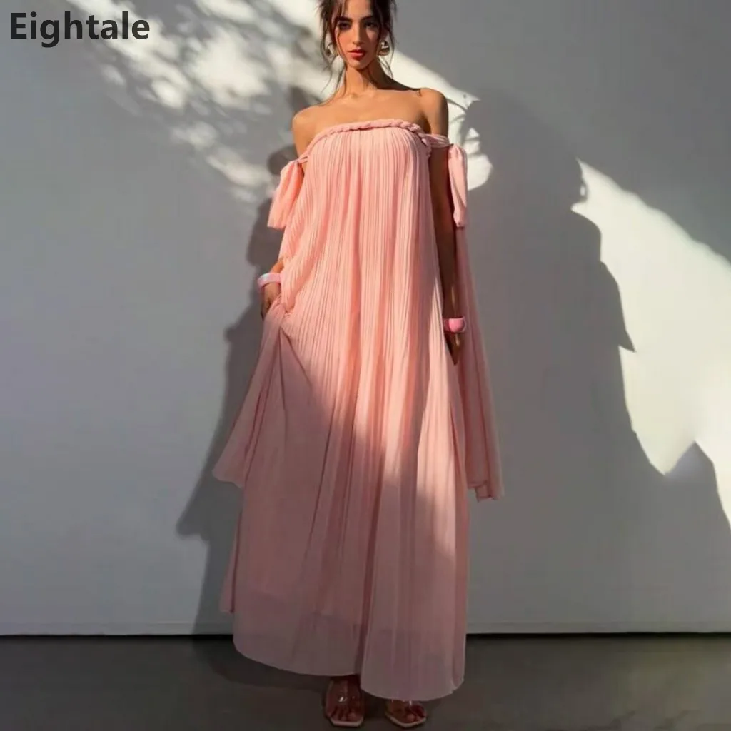 

Eightale 2025 розовое шифоновое вечернее платье макси трапециевидной формы, плиссированное платье для выпускного вечера в Саудовской Аравии, вечернее платье в Дубае по индивидуальному заказу