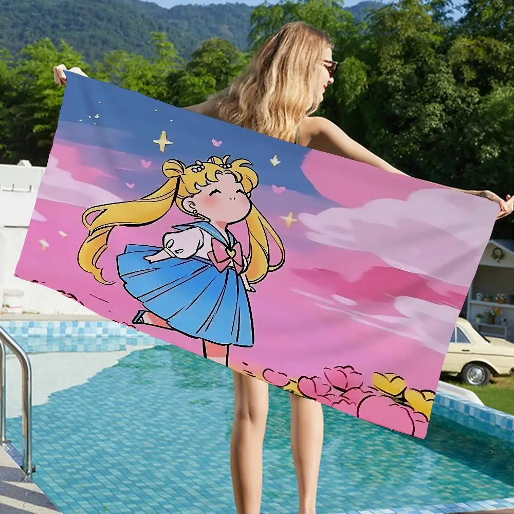 S-Sailores Cute Girl Moon Microfiber Printed Beach Towel Mountain Climbing Yoga Beach Swimming Running Absorbent Soft Towel