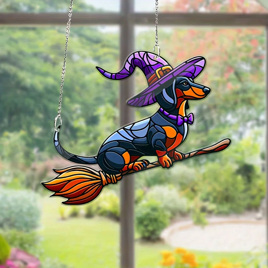 1pc Dachshund Stained Glass Window Hanging Suncatcher Room Home Decor Housewarming Gift Garden Wreath Dog Sign acrylic decor